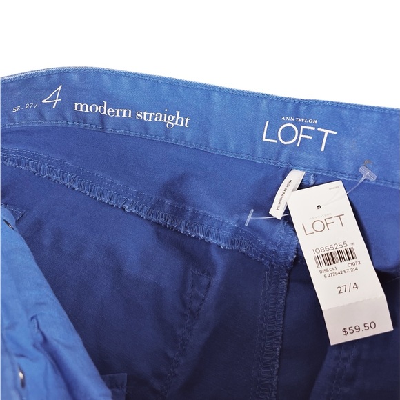 LOFT Modern Straight Crop Cuffed Chino Pants Periwinkle Blue Mid Rise Size 4 - Picture 6 of 8